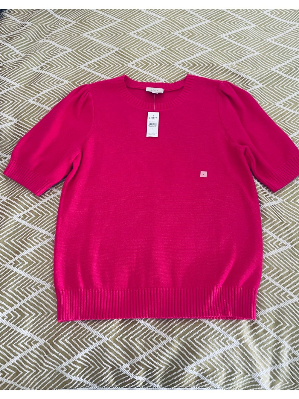 LOFT Crewneck Short Sleeve Sweater - Bright Pink